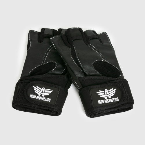 Fitness rukavice Iron Aesthetics Leather Lift, čierne