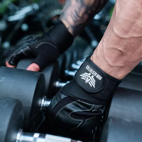 Fitness rukavice Iron Aesthetics Leather Lift, čierne
