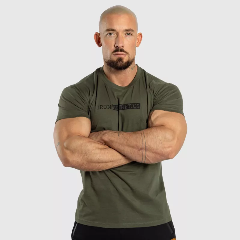 Pánske fitness tričko Iron Aesthetics Gym, vojenská zelená-2